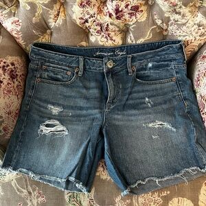 American Eagle Outfitters Distressed Dark Blue Denim Shorts